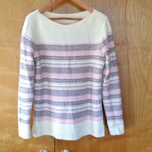 Loft white/pink/gray sweater (L)